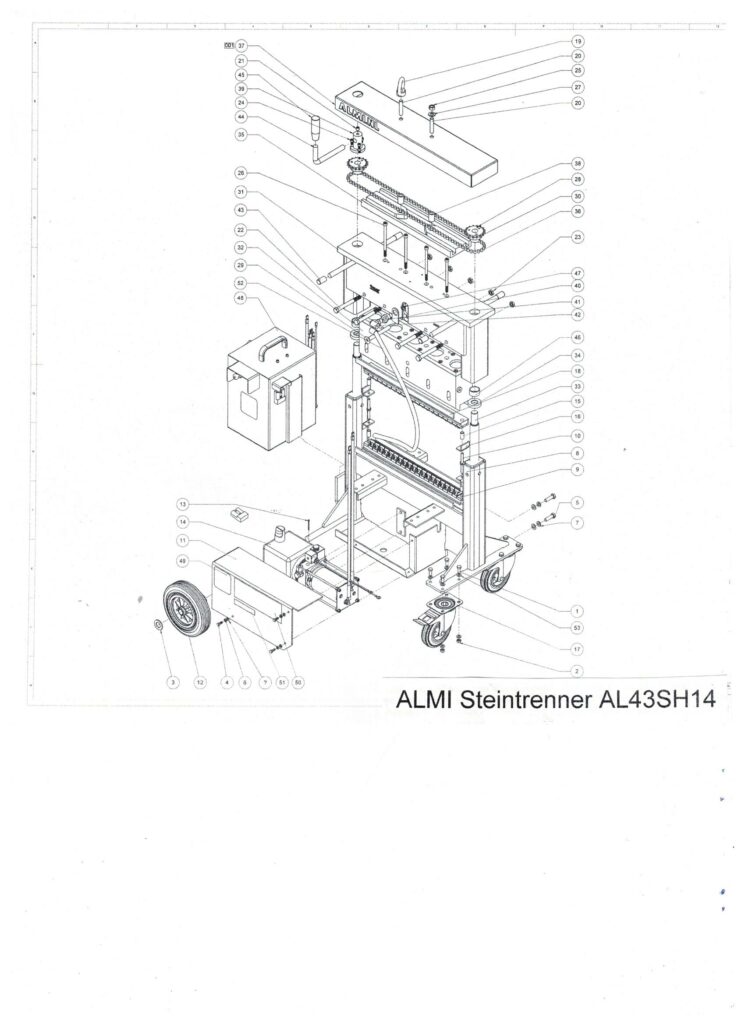 ALMI Ersatzteile Steinknacker Steintrenner ALMI AL 43 Messer, Rad, Radachse, Spindelsatz, Spindel, auflageblech, Lenkrad, Messerhalter AL43, AL33 Easy, AL33S, AL43S, AL43SH, AL43SH21, AL43SH14