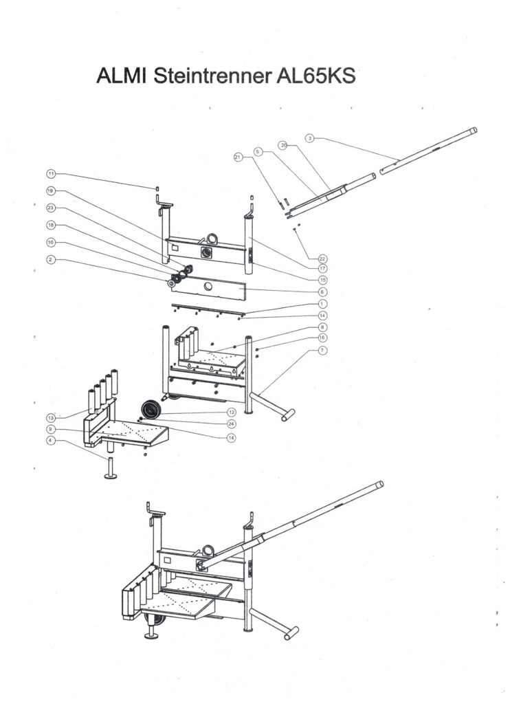 ALMI Ersatzteile Steinknacker Steintrenner ALMI AL 43 Messer, Rad, Radachse, Spindelsatz, Spindel, auflageblech, Lenkrad, Messerhalter AL65, AL65KS Easy, AL65KS